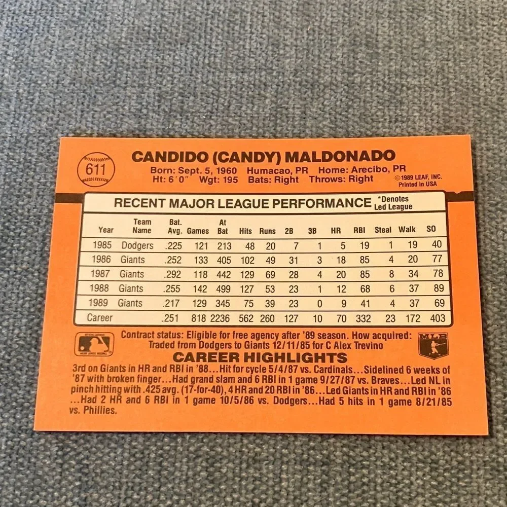 1990 Donruss San Francisco Giants Baseball Card Trading Card